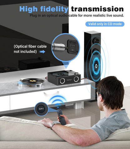 Jazmm CD Player with Bluetooth 5.3, 4000mAh Rechargeable CD Player with Remote Control, FM Radio, CD Player with Speakers for Home, CD Player for Car, Supports USB, TF, AUX, Optical Input