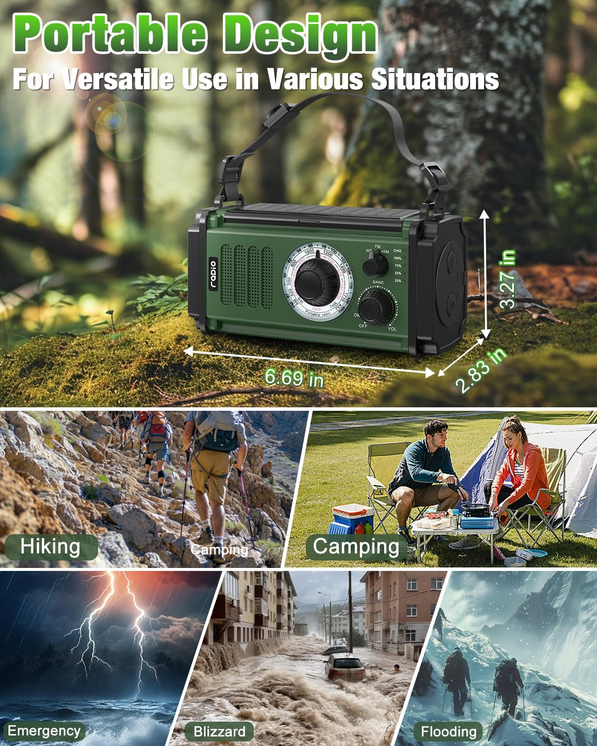 Jazmm 37000mWh Hand Crank Emergency Radio, Portable Solar AM/FM/NOAA Weather Radio with Rechargeable Battery Powered, USB Charger