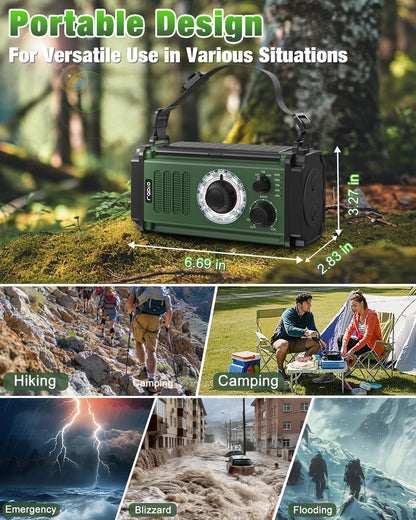Jazmm 37000mWh Hand Crank Emergency Radio, Portable Solar AM/FM/NOAA Weather Radio with Rechargeable Battery Powered, USB Charger