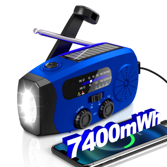 Jazmm Hand Crank Emergency Radio, 7400mWh NOAA/AM/FM Portable Radio, Solar Emergency Radio, Weather Alert, Flashlight for Emergency, Power Bank Cellphone Charger
