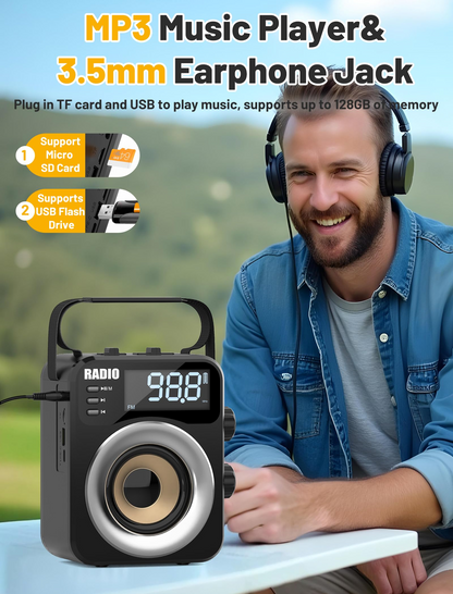 New 2026 Portable Radio AM FM WB SW with NOAA Alert, Bluetooth 5.4 Digital Radio, 4000mAh Rechargeable Battery/DC D*3 Cell Battery Operated, 10W Speaker, USB/TF Playback, LCD Display, Black
