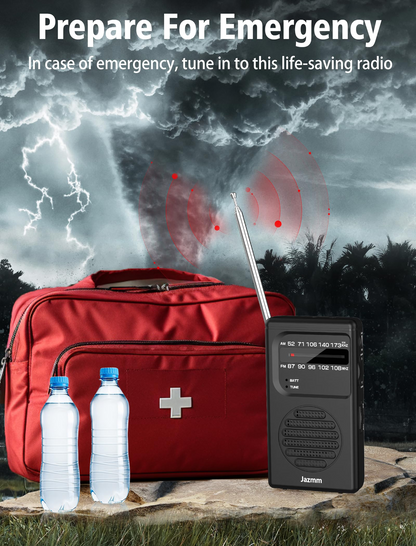 Jazmm Portable AM FM Radio, Battery Operated with 3W Speaker, Flashlight & Earphone Jack, Ideal Gift for All