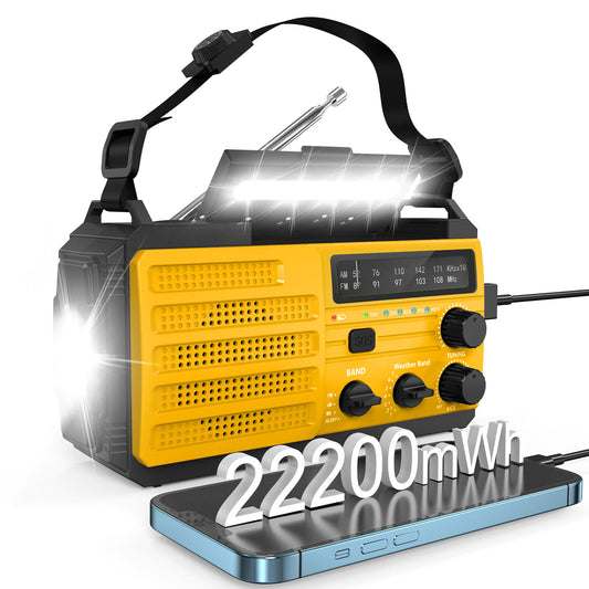 Jazmm 22200mWh Emergency Crank Radio, Emergency Solar Radio, NOAA/AM/FM Weather Radio, SOS Alarm, 6000wAh Battery Hand Crank Flashlight, Compass for Tornado, Winter Storm, and Survival Kits(Orange)