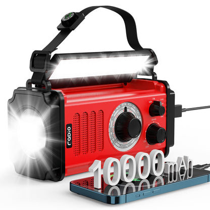 Jazmm 37000mWh Hand Crank Emergency Radio, Portable Solar AM/FM/NOAA Weather Radio with Rechargeable Battery Powered, USB Charger, SOS Alarm, Flashlight/Reading Lamp for Home Outdoor Survival(Red)