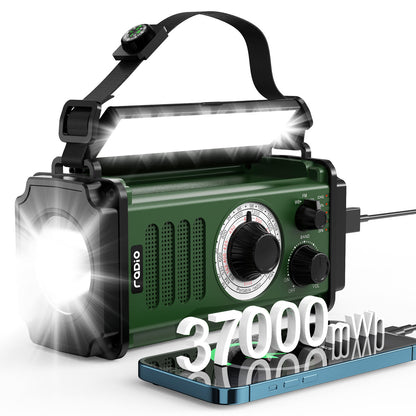 Jazmm 37000mWh Hand Crank Emergency Radio, Portable Solar AM/FM/NOAA Weather Radio with Rechargeable Battery Powered, USB Charger