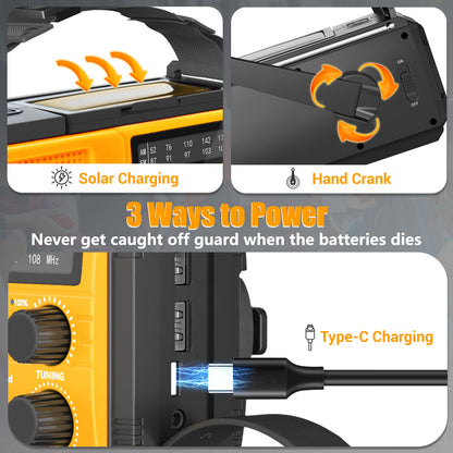 Jazmm 22200mWh Emergency Crank Radio, Emergency Solar Radio, NOAA/AM/FM Weather Radio, SOS Alarm, 6000wAh Battery Hand Crank Flashlight, Compass for Tornado, Winter Storm, and Survival Kits(Orange)