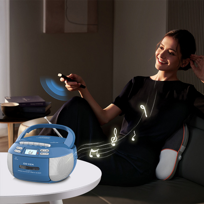 Jazmm CD Player Combo with Bluetooth, Boombox Cassette Portable CD Players, Support AM FM Radio/Remote Control/AUX/USB/Earphone, AC/Battery Operated, LCD Display for Home, Kids, Gift (Blue)