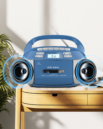 Jazmm CD Player Combo with Bluetooth, Boombox Cassette Portable CD Players, Support AM FM Radio/Remote Control/AUX/USB/Earphone, AC/Battery Operated, LCD Display for Home, Kids, Gift (Blue)
