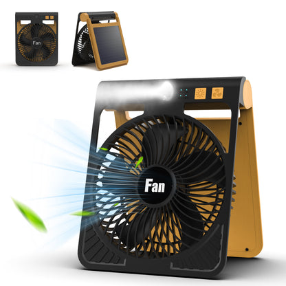 Solar Camping Fan with Light, Rechargeable Portable Tent Fan with LED Lantern, 4-Speed Adjustable Airflow, Type-C Charging, Outdoor Camping and Emergency Use Fan