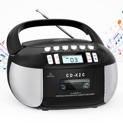 Jazmm CD Player Boombox Cassette Player Combo with Bluetooth, AM/FM Radio, Remote Control with Stereo Sound, AUX/USB Drive, Tape Recording,AC/DC Powered, Headphone Jack, LCD Display for Home,Kids,Gift