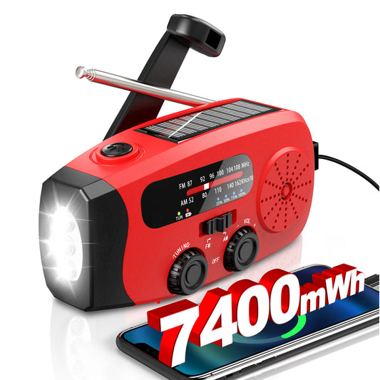 Jazmm Hand Crank Emergency Radio, NOAA/AM/FM Portable Radio, Solar Emergency Radio, Weather Alert, Flashlight for Emergency, 2000mAh Power Bank Cellphone Charger