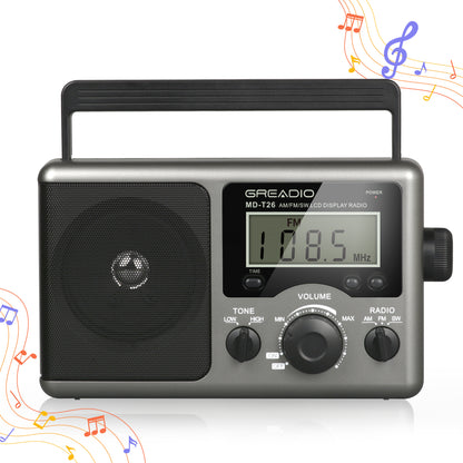 Jazmm AM FM Portable Radio Battery Operated Radio, AC/Battery Dual Power, small radio with and Big Speaker, Standard Earphone Jack, High/Low Tone Mode Large Knob for Home/Outdoor Use