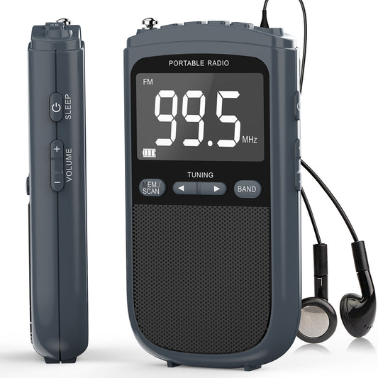 Jazmm AM/FM Rechargeable Portable Transistor Radio with NOAA Weather Alert, LCD Display, Earphone Jack, Digital Clock, for Emergency, Hurricane, Outdoor Activities