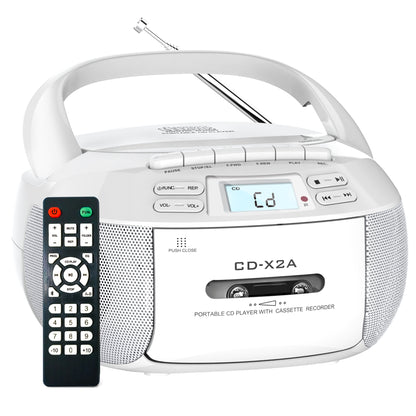 Jazmm CD Player Combo with Bluetooth, Boombox Cassette Portable CD Players, Support AM FM Radio/Remote Control/AUX/USB/Earphone, AC/Battery Operated, LCD Display for Home, Kids, Gift (White)