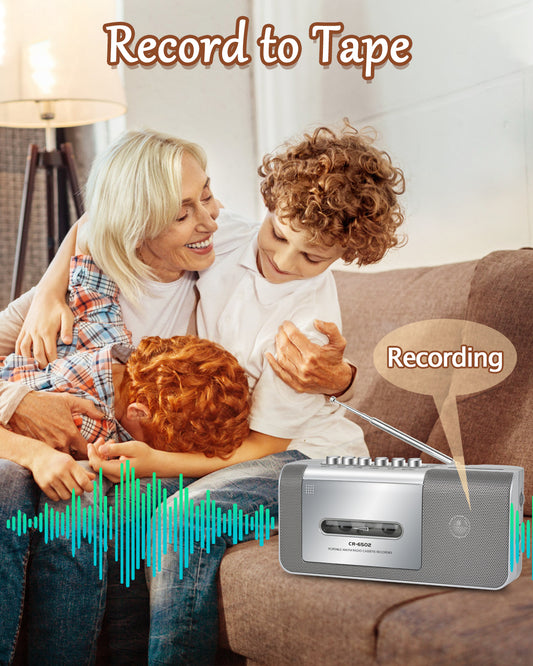 Jazmm Portable Cassette Recorder Player, AM/FM Cassette Tape Player with Built, in Loud Speaker, Microphone & 3.5mm Earphone Jack, AC/AA Battery Powered,  Ideal Gift for Home