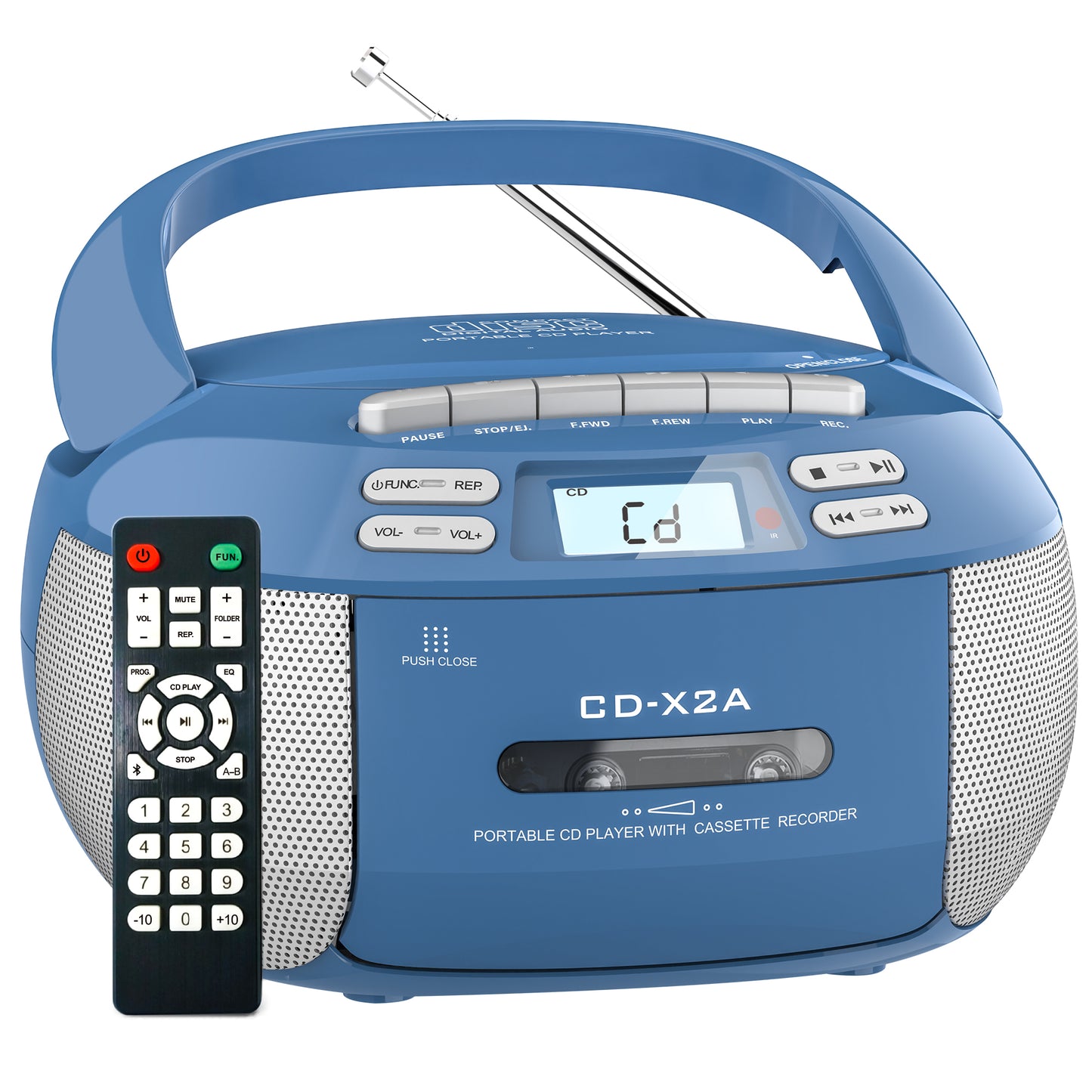 Jazmm CD Player Combo with Bluetooth, Boombox Cassette Portable CD Players, Support AM FM Radio/Remote Control/AUX/USB/Earphone, AC/Battery Operated, LCD Display for Home, Kids, Gift (Blue)