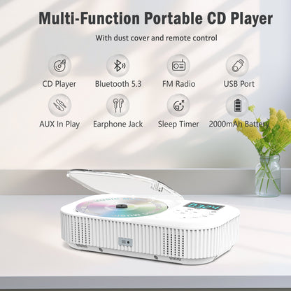 Jazmm Portable CD Player, Rechargeable Bluetooth CD Players for Home & Car