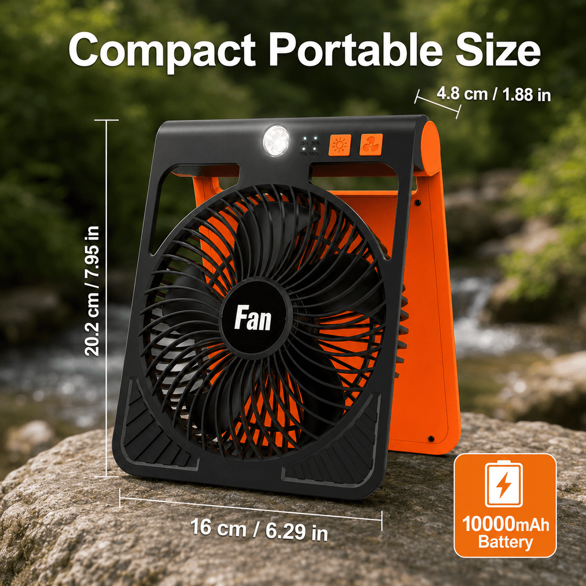 10000mAh Solar Camping Fan with Light, Rechargeable Portable Tent Fan with LED Lantern, 4-Speed Adjustable Airflow, Type-C Charging, Outdoor Camping and Emergency Use Fan