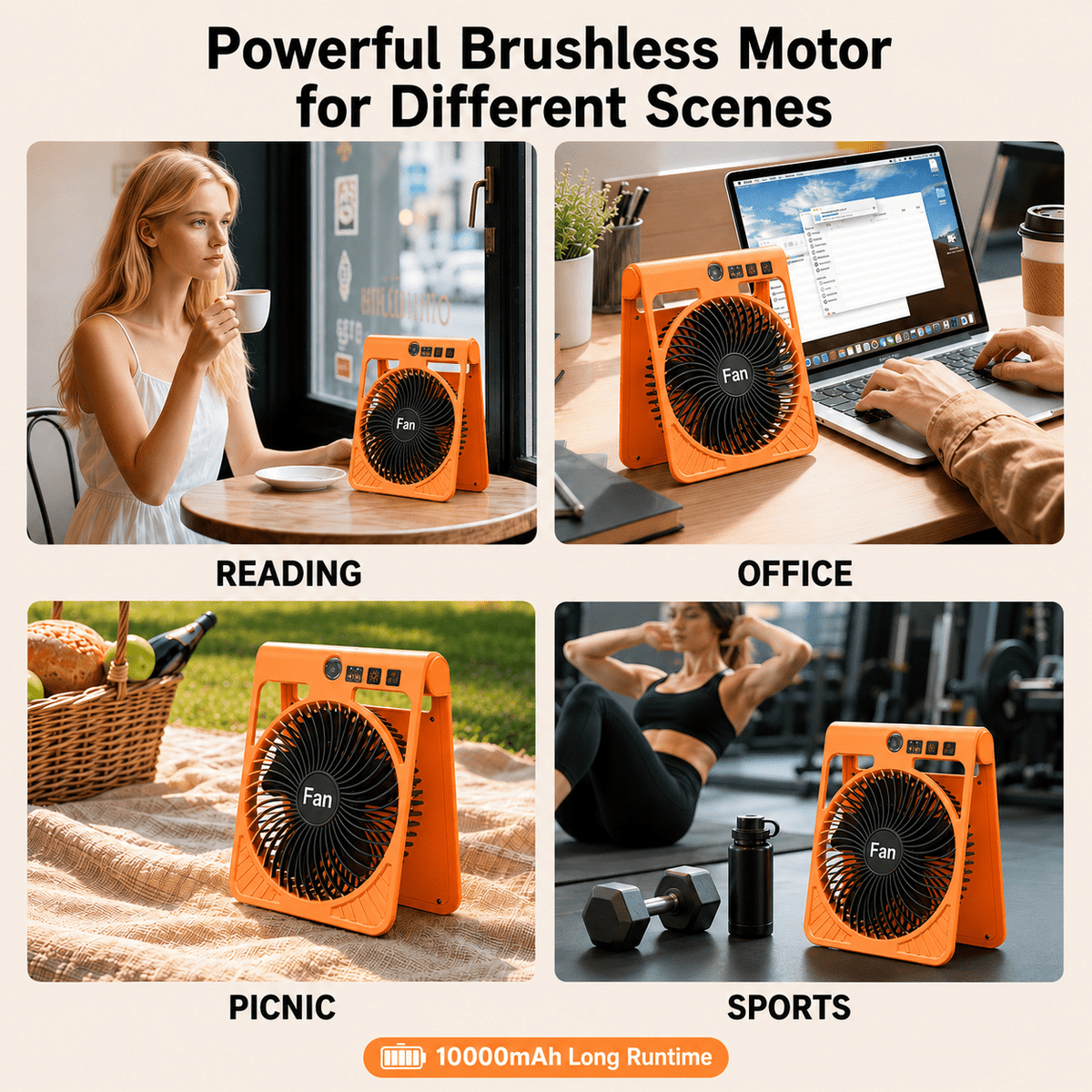 10000mAh Solar Camping Fan with Light, Rechargeable Portable Tent Fan with LED Lantern, 4-Speed Adjustable Airflow, Type-C Charging, Outdoor Camping and Emergency Use Fan