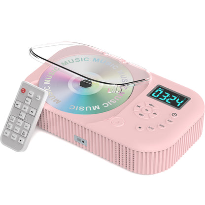 Jazmm Portable CD Player, Rechargeable Bluetooth CD Players for Home & Car, 2000mAh Anti-Skip CD Player with FM Radio/USB/AUX/Remote Control, Bulit-in Dual Speakers,Timer (Pink)
