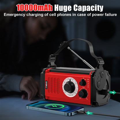 Jazmm 37000mWh Hand Crank Emergency Radio, Portable Solar AM/FM/NOAA Weather Radio with Rechargeable Battery Powered, USB Charger, SOS Alarm, Flashlight/Reading Lamp for Home Outdoor Survival(Red)