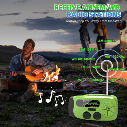 Jazmm Hand Crank Emergency Radio, 7400mWh NOAA/AM/FM Portable Radio, Solar Emergency Radio, Weather Alert, Flashlight for Emergency, Power Bank Cellphone Charger（Green）