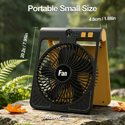 Solar Camping Fan with Light, Rechargeable Portable Tent Fan with LED Lantern, 4-Speed Adjustable Airflow, Type-C Charging, Outdoor Camping and Emergency Use Fan