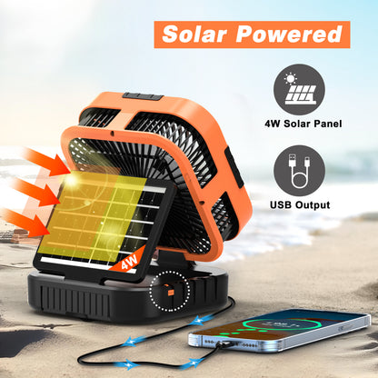 Jazmm Camping Fan with LED Lantern, 10000mAh Portable Battery Operated Outdoor Fan, 120°Head Rotation, 3 Light Modes, 6-Speed Tabletop Fan, Foldable Hooks Tent FansHiking for Camping Travel