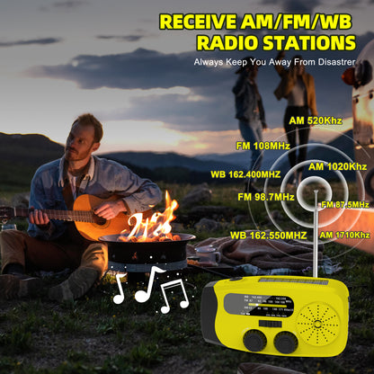 Jazmm Hand Crank Emergency Radio, 7400mWh NOAA/AM/FM Portable Radio, Solar Emergency Radio, Weather Alert, Flashlight for Emergency, Power Bank Cellphone Charger（Yellow）