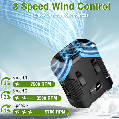 Jazmm Portable Waist Fan, Rechargeable Portable Wearable Fan with 3 Speeds Rechargeable Fan, LED Display, Flashlight & SOS Function, Up to 24H Battery Life for Outdoor Camping Travel