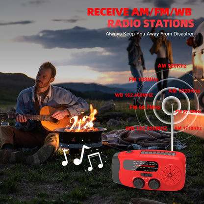 Jazmm Hand Crank Emergency Radio, NOAA/AM/FM Portable Radio, Solar Emergency Radio, Weather Alert, Flashlight for Emergency, 2000mAh Power Bank Cellphone Charger