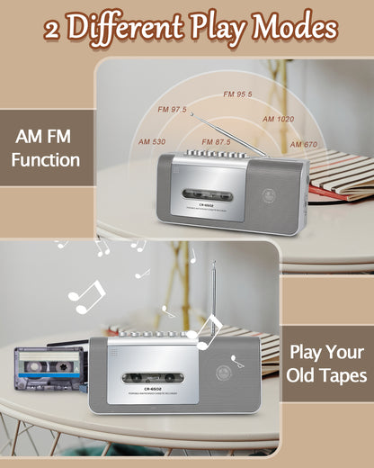 Jazmm Portable Cassette Recorder Player, AM/FM Cassette Tape Player with Built, in Loud Speaker, Microphone & 3.5mm Earphone Jack, AC/AA Battery Powered,  Ideal Gift for Home