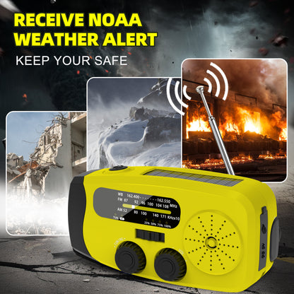 Jazmm Hand Crank Emergency Radio, 7400mWh NOAA/AM/FM Portable Radio, Solar Emergency Radio, Weather Alert, Flashlight for Emergency, Power Bank Cellphone Charger（Yellow）