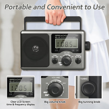 Jazmm AM FM Portable Radio Battery Operated Radio, AC/Battery Dual Power, small radio with and Big Speaker, Standard Earphone Jack, High/Low Tone Mode Large Knob for Home/Outdoor Use