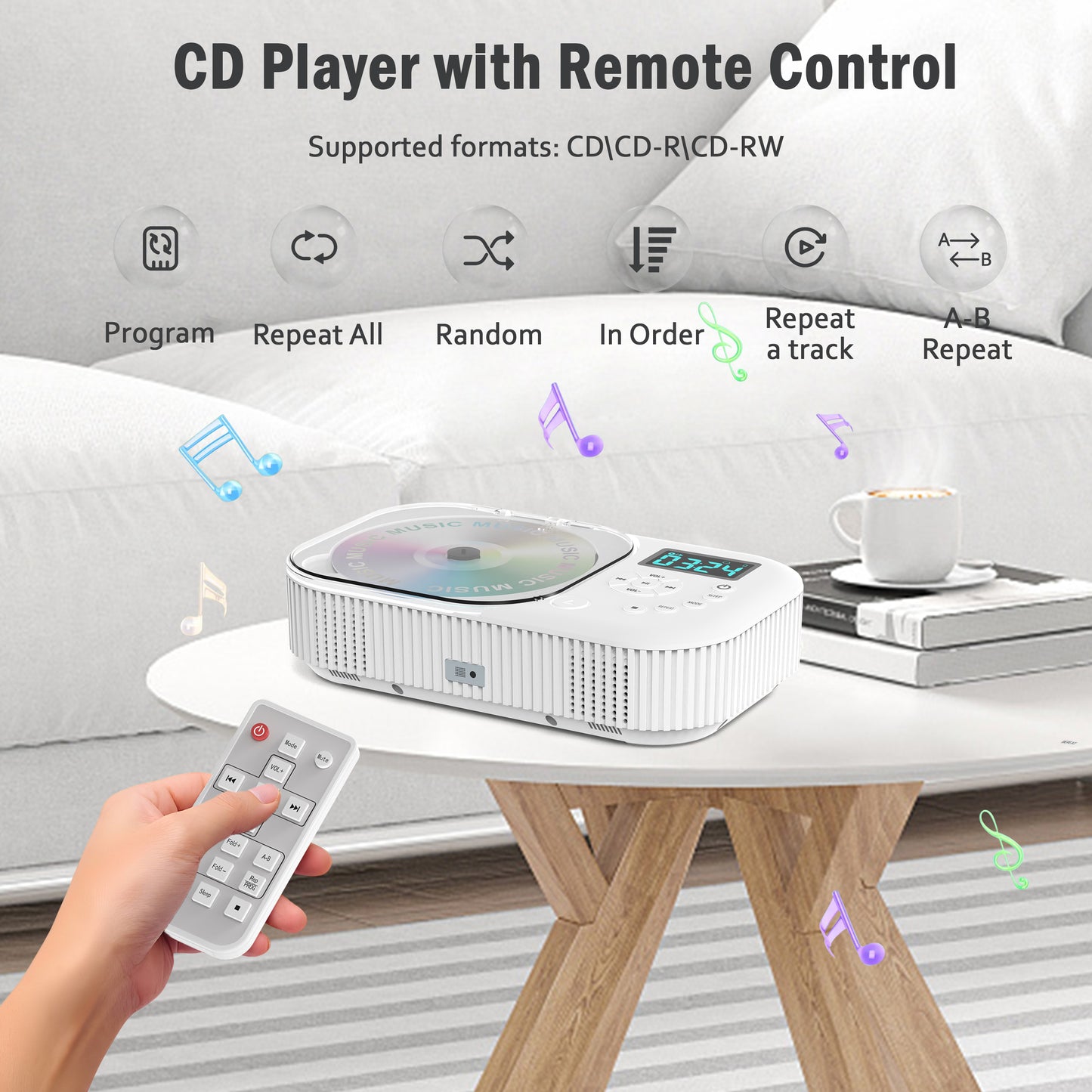 Jazmm Portable CD Player, Rechargeable Bluetooth CD Players for Home & Car