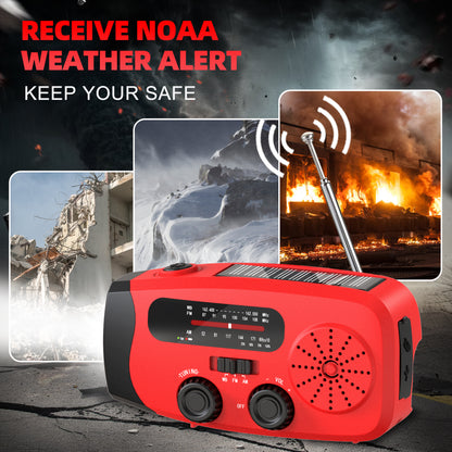 Jazmm Hand Crank Emergency Radio, NOAA/AM/FM Portable Radio, Solar Emergency Radio, Weather Alert, Flashlight for Emergency, 2000mAh Power Bank Cellphone Charger
