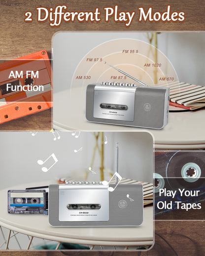 Jazmm Portable Cassette Recorder Player, AM/FM Cassette Tape Player with Built, in Loud Speaker, Microphone & 3.5mm Earphone Jack, AC/AA Battery Powered,  Ideal Gift for Home