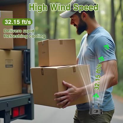 Jazmm Portable Waist Fan, Rechargeable Portable Wearable Fan with 3 Speeds Rechargeable Fan, LED Display, Flashlight & SOS Function, Up to 24H Battery Life for Outdoor Camping Travel