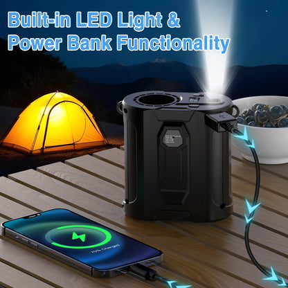 AI Portable Waist Fan With Spare Battery 5 Speeds Strong Airflow Belt Fan 26H Working Time Hands-Free Rechargeable Flashlight Personal Body For Outdoor Hiking Farms Camping