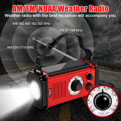 Jazmm 37000mWh Hand Crank Emergency Radio, Portable Solar AM/FM/NOAA Weather Radio with Rechargeable Battery Powered, USB Charger, SOS Alarm, Flashlight/Reading Lamp for Home Outdoor Survival(Red)