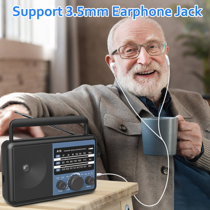 Jazmm Portable AM SW FM 3 Band Radio A16, AC/Battery Operated, Portable Shortwave Radio with Tuning Knob and Speaker, Blue