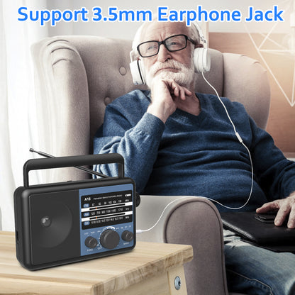 Jazmm Portable AM SW FM 3 Band Radio A16, AC/Battery Operated, Portable Shortwave Radio with Tuning Knob and Speaker, Blue