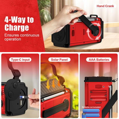 Jazmm 37000mWh Hand Crank Emergency Radio, Portable Solar AM/FM/NOAA Weather Radio with Rechargeable Battery Powered, USB Charger, SOS Alarm, Flashlight/Reading Lamp for Home Outdoor Survival(Red)