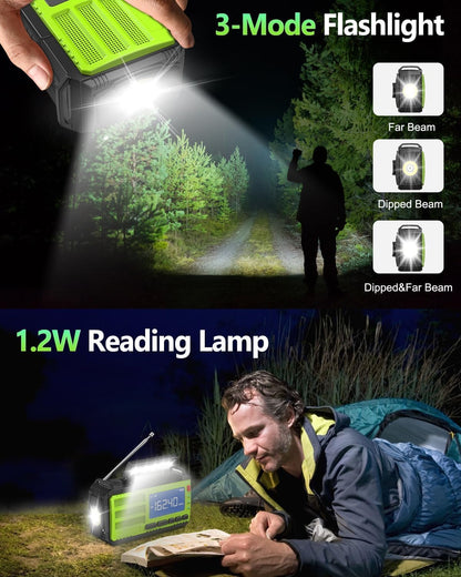 37000mWh Hand Crank Emergency Radio, AM FM NOAA Weather Alert Radio, Portable, Solar, 4 Charging Methods, 3-Mode Flashlight