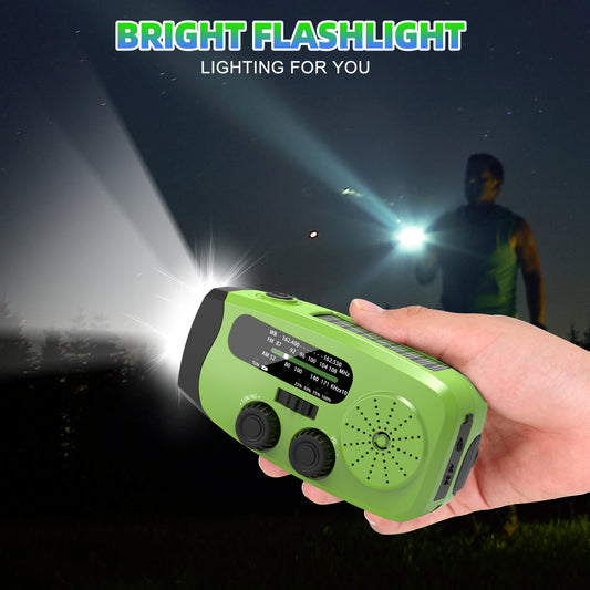 Jazmm Hand Crank Emergency Radio, 7400mWh NOAA/AM/FM Portable Radio, Solar Emergency Radio, Weather Alert, Flashlight for Emergency, Power Bank Cellphone Charger（Green）