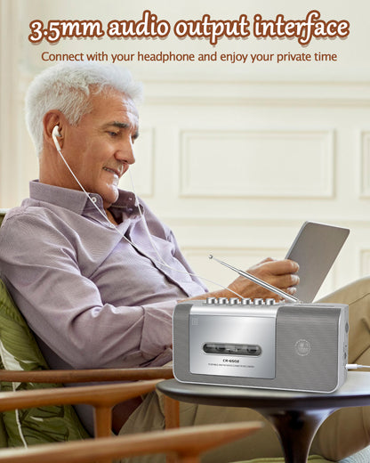 Jazmm Portable Cassette Recorder Player, AM/FM Cassette Tape Player with Built, in Loud Speaker, Microphone & 3.5mm Earphone Jack, AC/AA Battery Powered,  Ideal Gift for Home