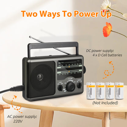 Jazmm AM FM Portable Radio Battery Operated Radio, AC/Battery Dual Power, small radio with and Big Speaker, Standard Earphone Jack, High/Low Tone Mode Large Knob for Home/Outdoor Use