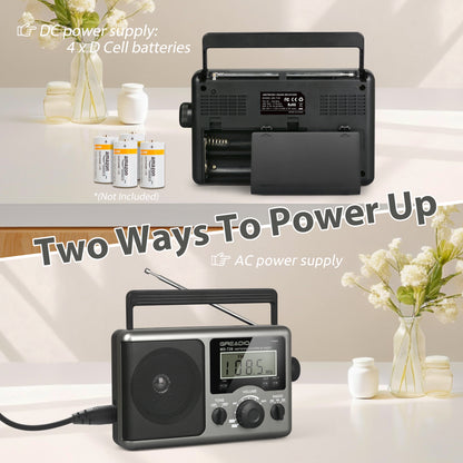 Jazmm AM FM Portable Radio Battery Operated Radio, AC/Battery Dual Power, small radio with and Big Speaker, Standard Earphone Jack, High/Low Tone Mode Large Knob for Home/Outdoor Use