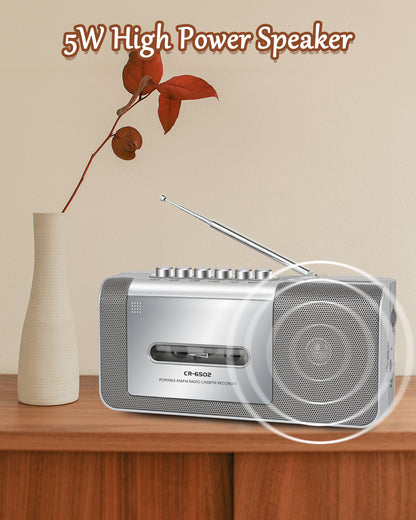 Jazmm Portable Cassette Recorder Player, AM/FM Cassette Tape Player with Built, in Loud Speaker, Microphone & 3.5mm Earphone Jack, AC/AA Battery Powered,  Ideal Gift for Home