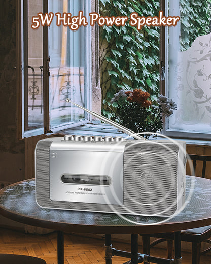 Jazmm Portable Cassette Recorder Player, AM/FM Cassette Tape Player with Built, in Loud Speaker, Microphone & 3.5mm Earphone Jack, AC/AA Battery Powered,  Ideal Gift for Home